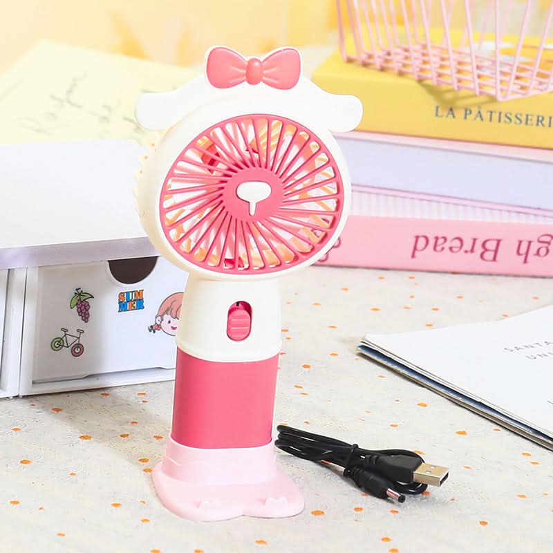 Portable Cartoon Handheld Fan – USB Rechargeable, Detachable Base