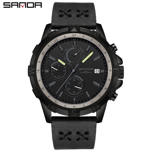 SANDA Men's Outdoor Sports Quartz Watch – Calendar, Detachable Leather Strap