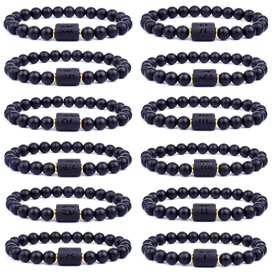 12 Constellations Black Agate Bracelet – Unisex Zodiac Bracelet