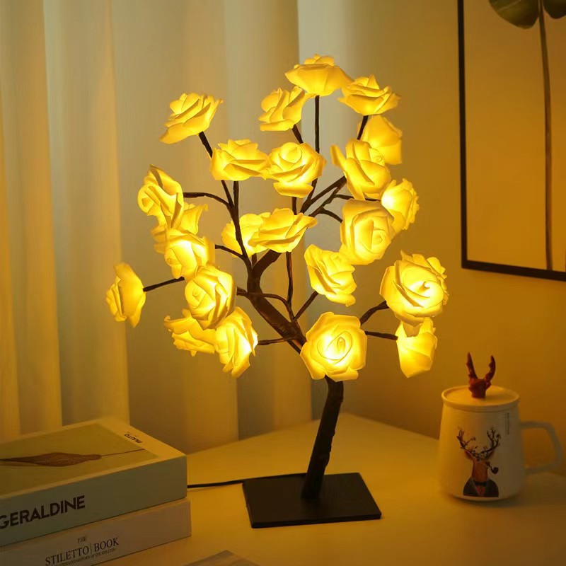 USB LED Rose Tree Lamp – 20-Bead Romantic Light for Home Decor, Tabletop Accent
