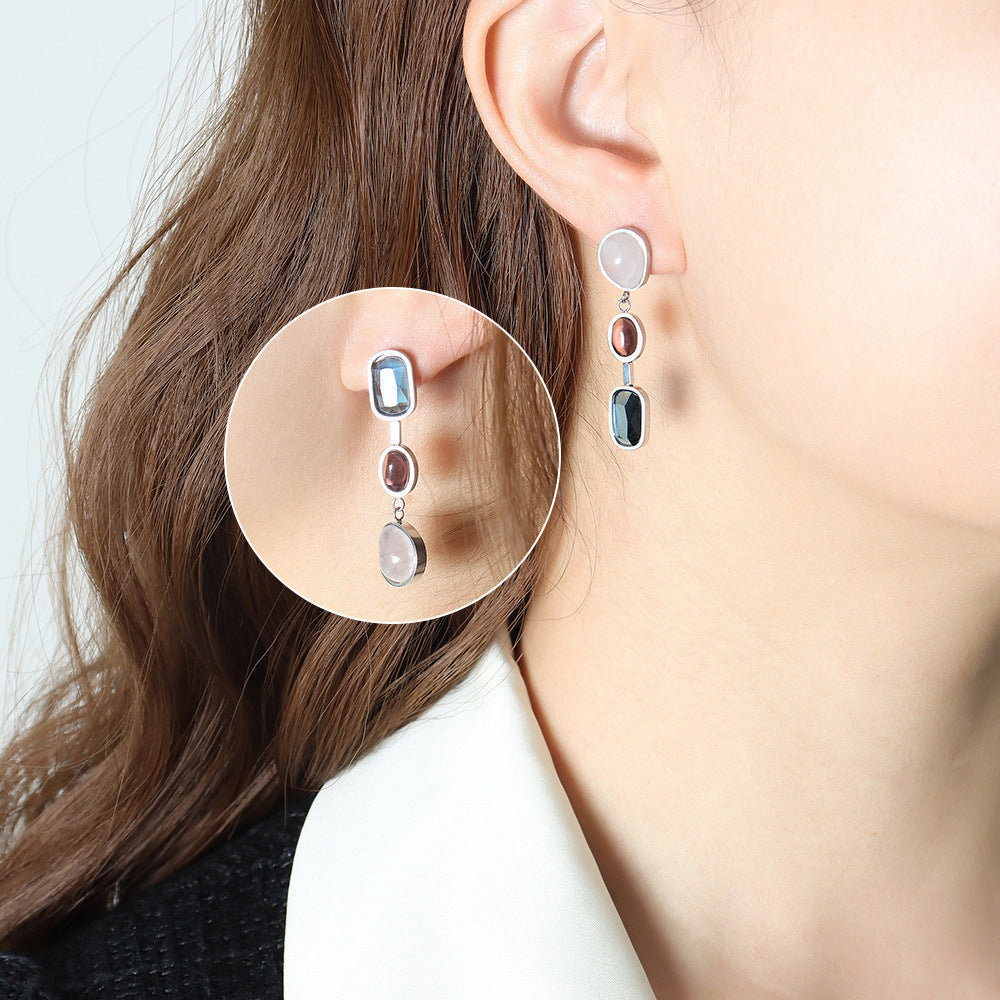 Asymmetrical Crystal Earrings for Women – Titanium Steel Geometric Jewelry