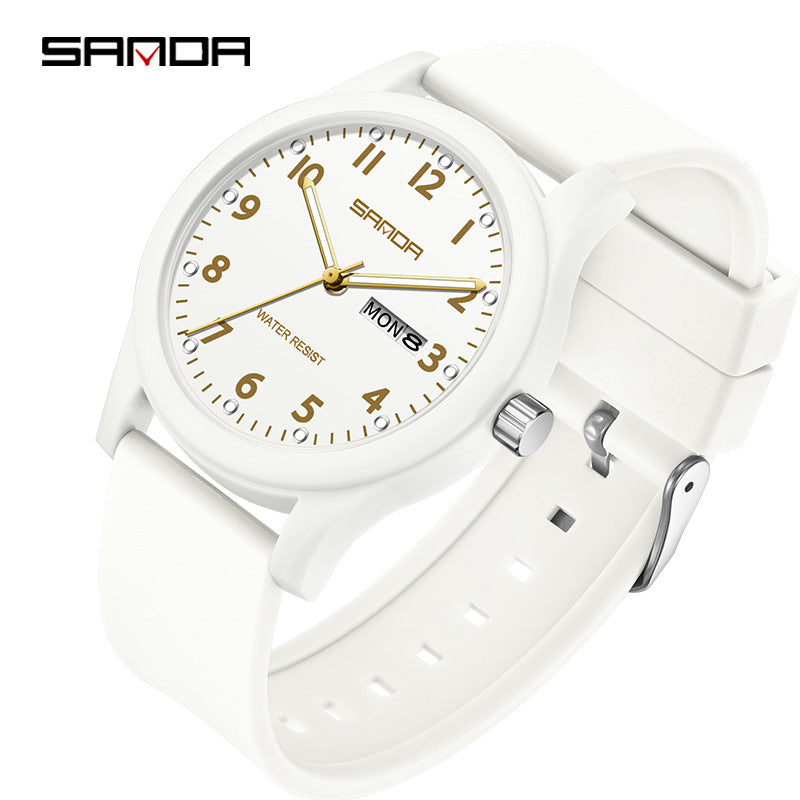 Sanda Candy Color Quartz Watch – Cute Waterproof Student Watch with Calendar Display