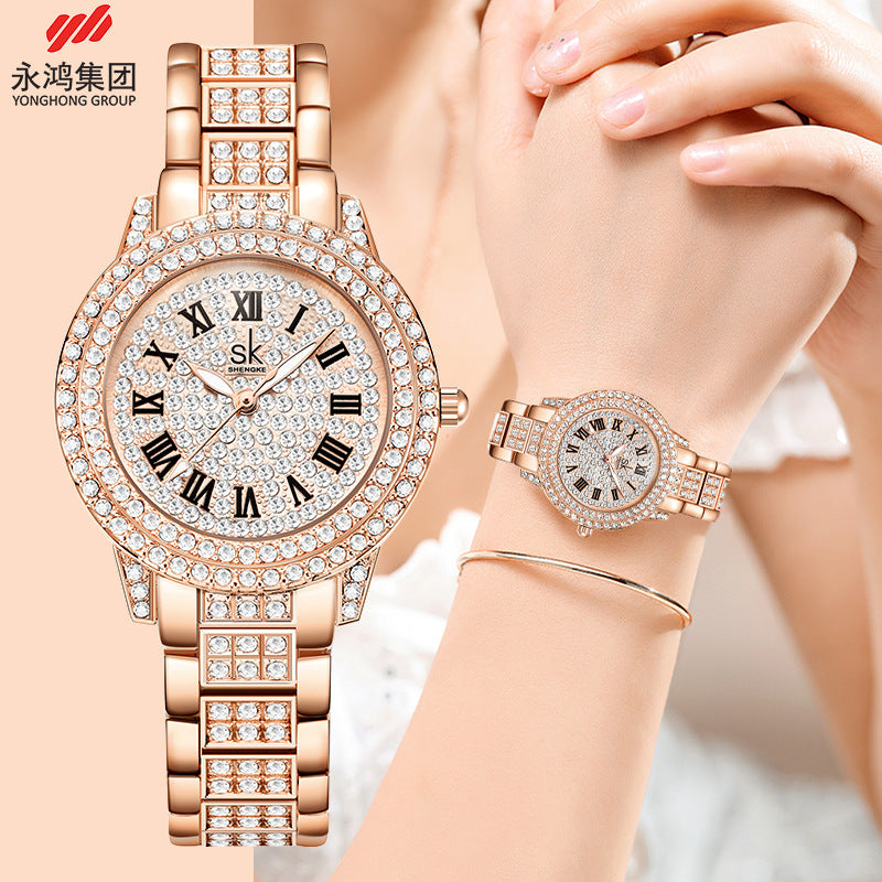 SK Women’s Luxury Quartz Watch – Diamond Accent, 30M Waterproof Business Style