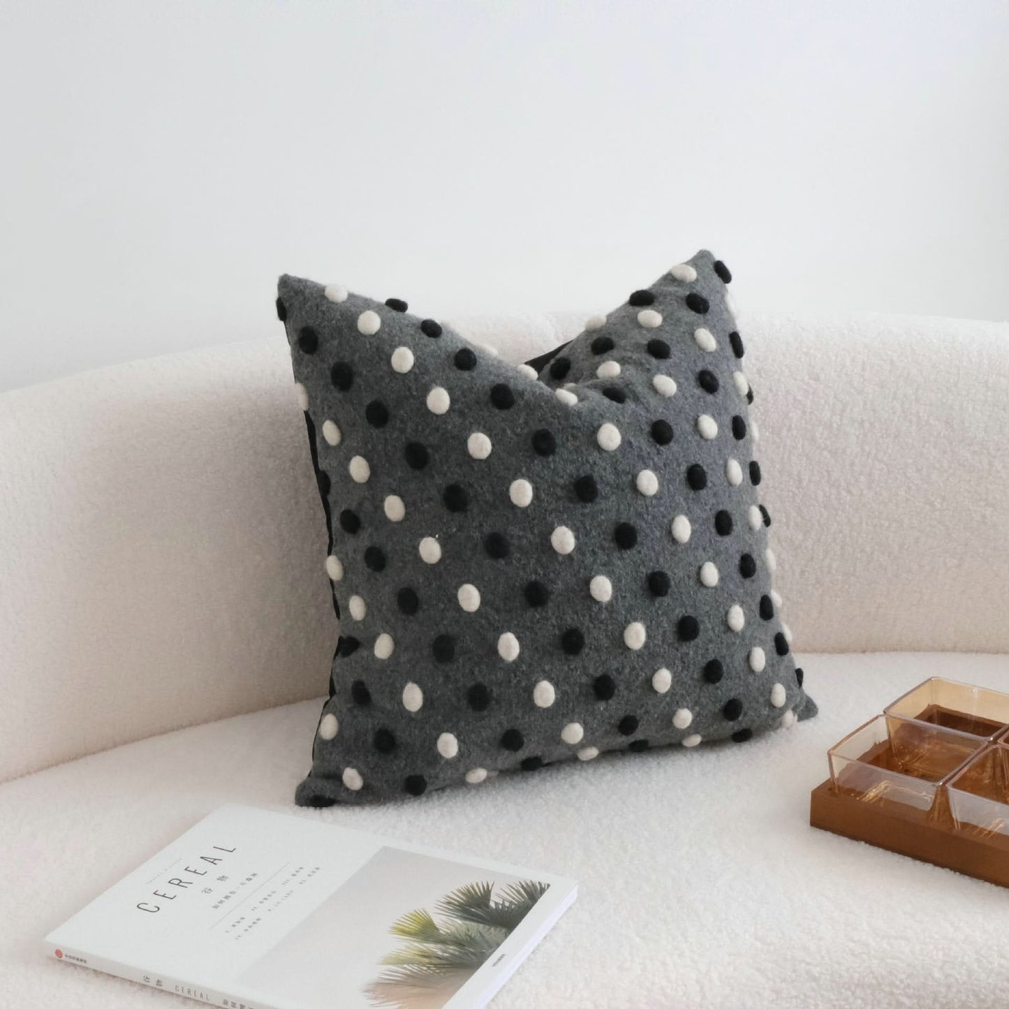 3D Black and White Polka Dot Wool Pillow - Decorative Sofa Cushion