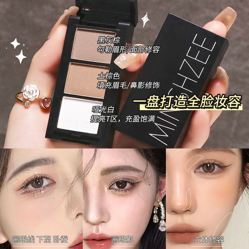MINSHZEE 3-Color Eyebrow Powder – Waterproof, Long-Lasting, Smudge-Proof Brow Kit