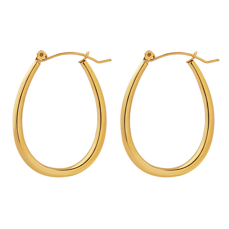 Gold U-Shaped Hoop Earrings for Women – Titanium Steel, Geometric