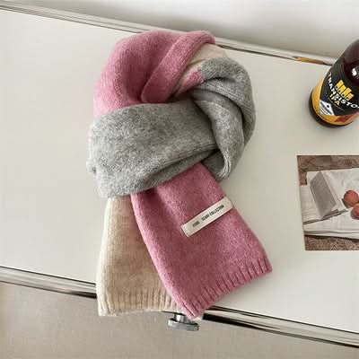 Contrast Color Knitted Scarf for Women