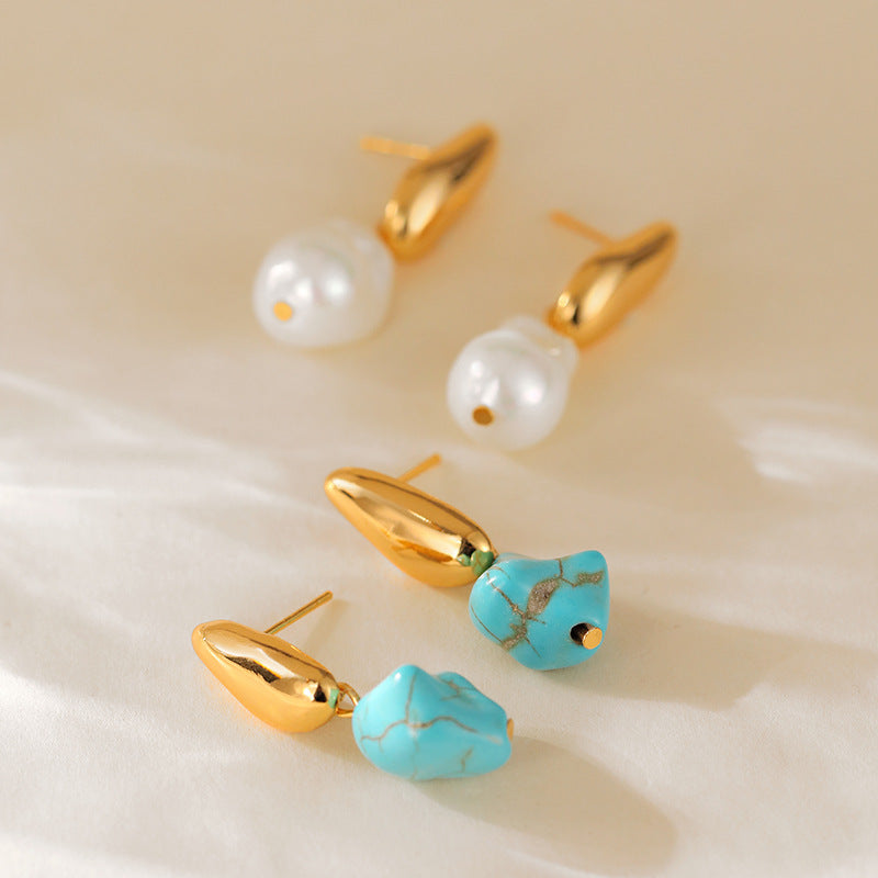 Drop Stud Earrings with Baroque Pearl – Artistic Minimal Gold Jewelry for Women