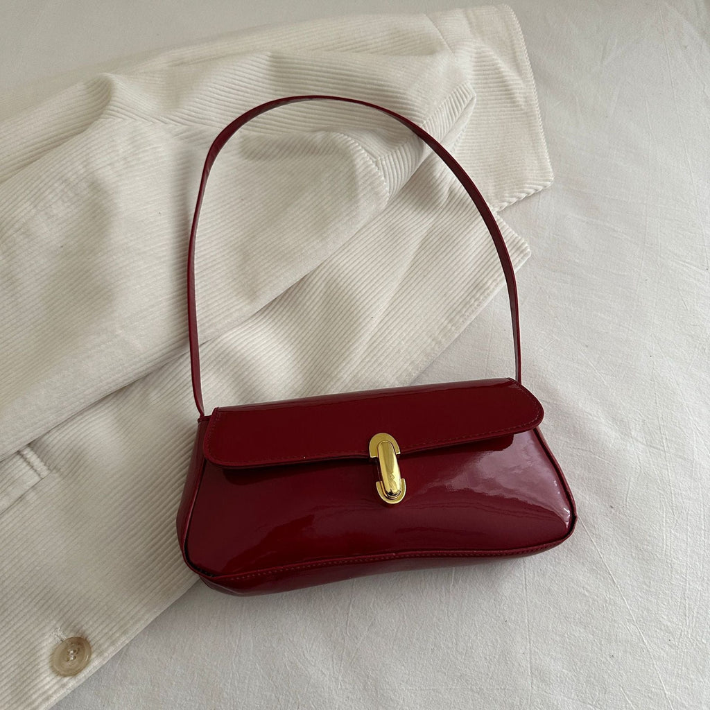 Women's Small Shoulder Bag – Retro French-Style Armpit Bag with Lock Closure