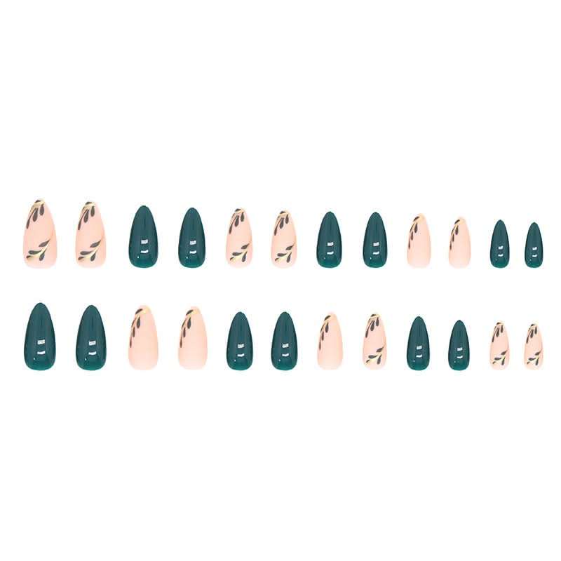 Matte Green Almond Nails with Flower Design