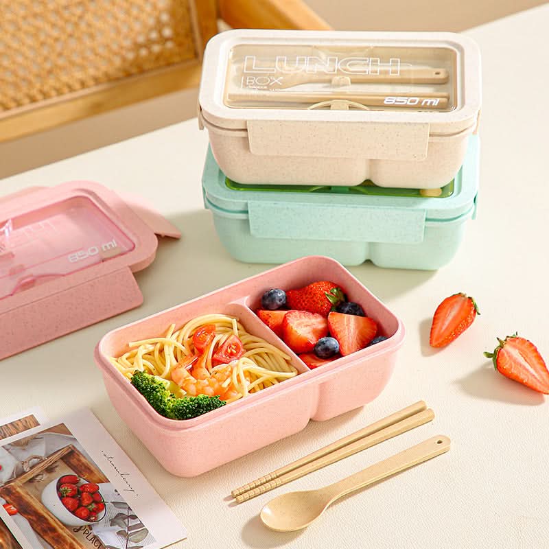 Microwave-Safe Wheat Straw Lunch Box with Tableware – 800-1000ml