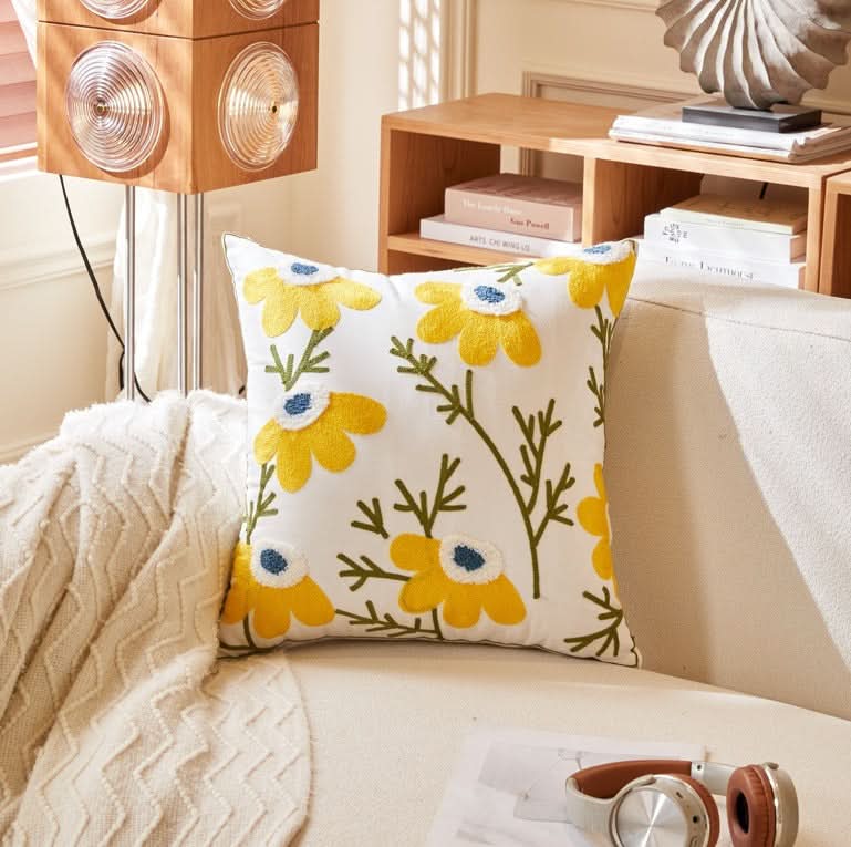 Pastoral Style Embroidered Flower Pillowcase