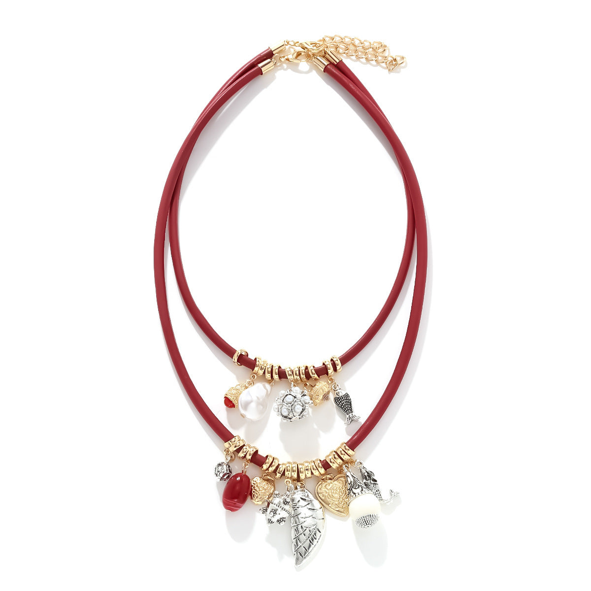 Women's Multi-Layer Leaf Pendant Necklace – Handmade PU Leather Rope Choker