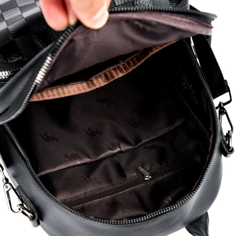 Women's Checkerboard PU Leather Backpack – With Multi-Pocket Design