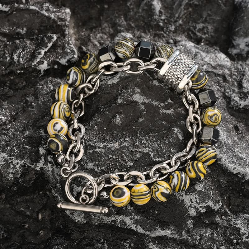 Unisex Stainless Steel Malachite Bracelet – Beaded Jewelry