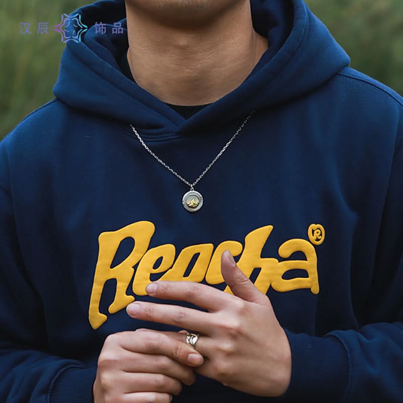 Men's Titanium Steel Necklace – Golden Mountain Pattern Pendant