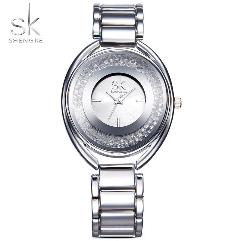 SK Women’s Quartz Alloy Watch – Casual Round Analog Wristwatch with Stainless Steel Strap