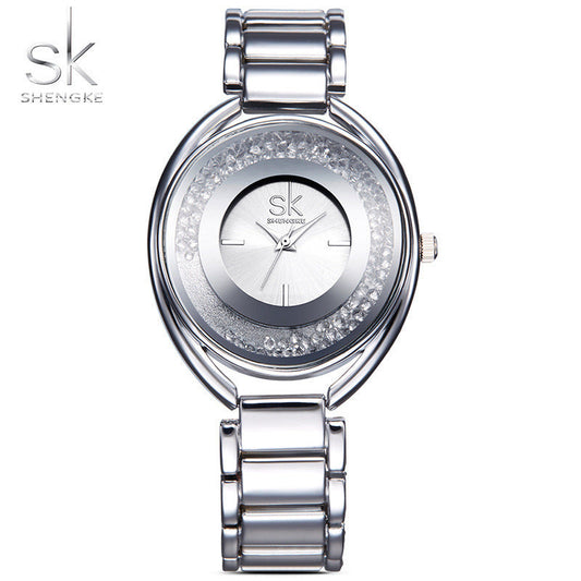 SK Women’s Quartz Alloy Watch – Casual Round Analog Wristwatch with Stainless Steel Strap