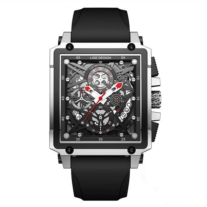Men’s Square Chronograph Sports Watch – Calendar, Silicone Strap