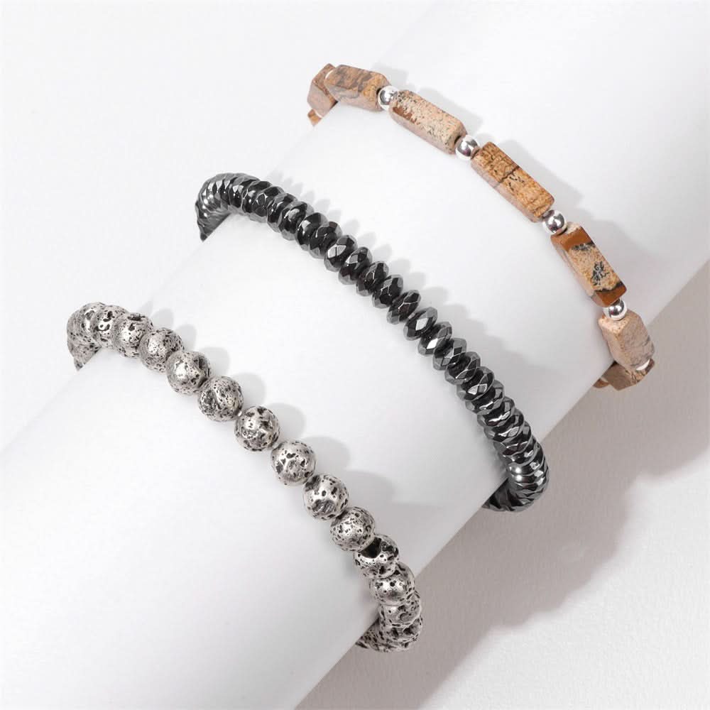 Men’s Natural Stone Bracelet – Volcanic Lava & Agate Beads