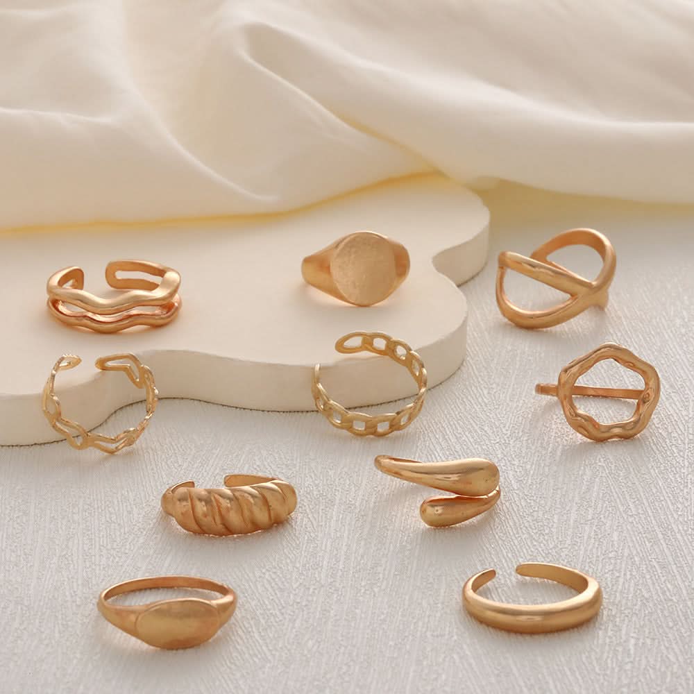Women’s Punk Chain Ring Set – Twisted Hollow Design Statement Jewelry