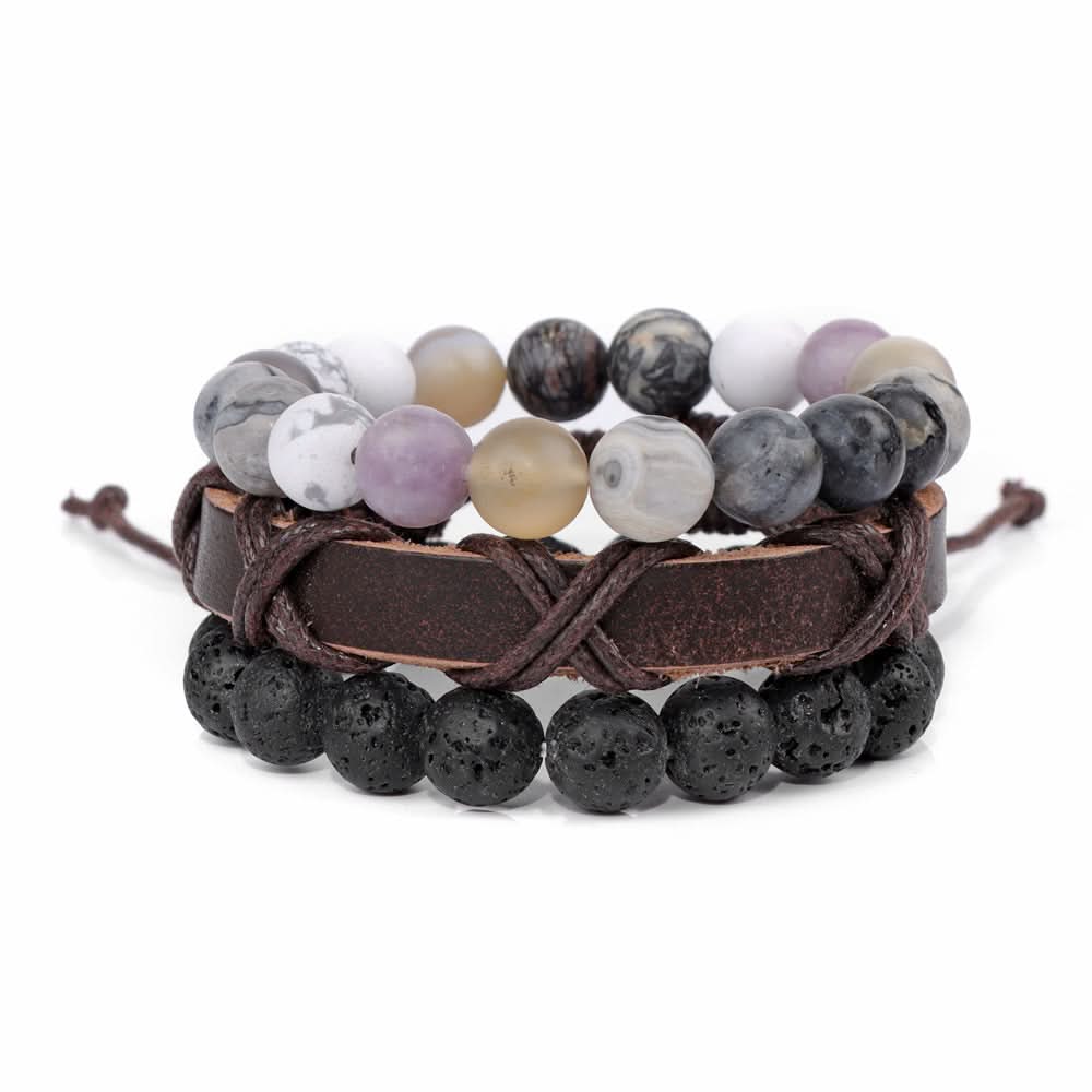 Unisex Retro Volcanic Stone & Agate Bead Bracelet – Handcrafted