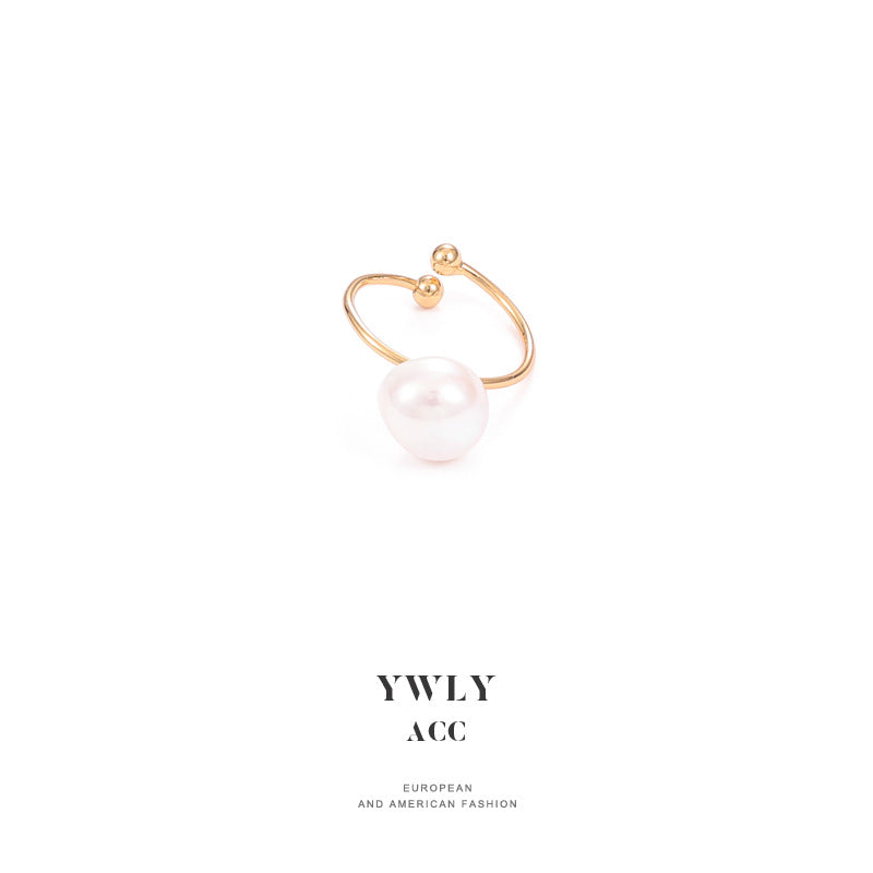Baroque Pearl Open Ring – Elegant Adjustable Gold Ring for Women