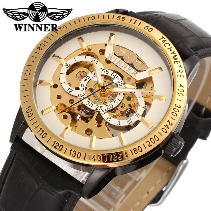 T-Winner Men’s Skeleton Automatic Watch – Mechanical Timepiece with Transparent Dial