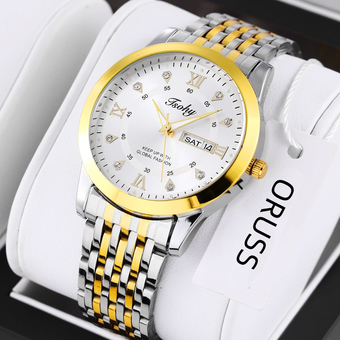 Men's Business Style Quartz Watch – Calendar & Week Display, Alloy Strap