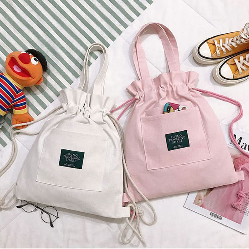 Canvas Drawstring Shoulder Bag – Stylish & Lightweight Backpack for Women