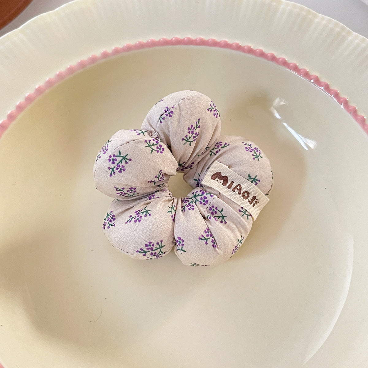 Floral Bow Hair Scrunchie for Girls – Korean Style Sponge Hair Ring (Pack of 6)