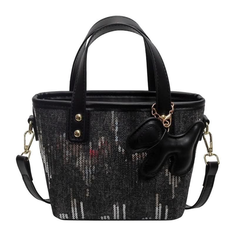 Women's Trendy Sequin Bucket Bag – Small PU Leather Handbag
