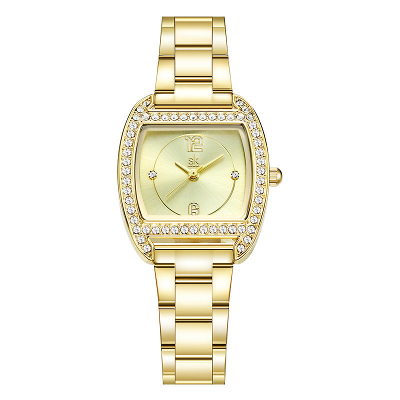 SK Women’s Square Quartz Watch – Stainless Steel Strap, Waterproof Fashion Wristwatch
