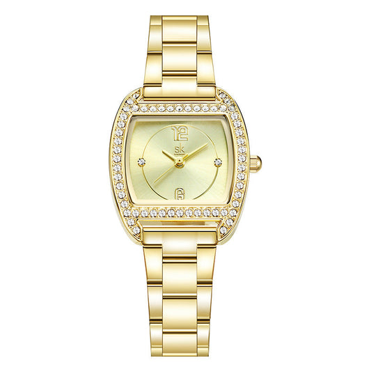 SK Women’s Square Quartz Watch – Stainless Steel Strap, Waterproof Fashion Wristwatch