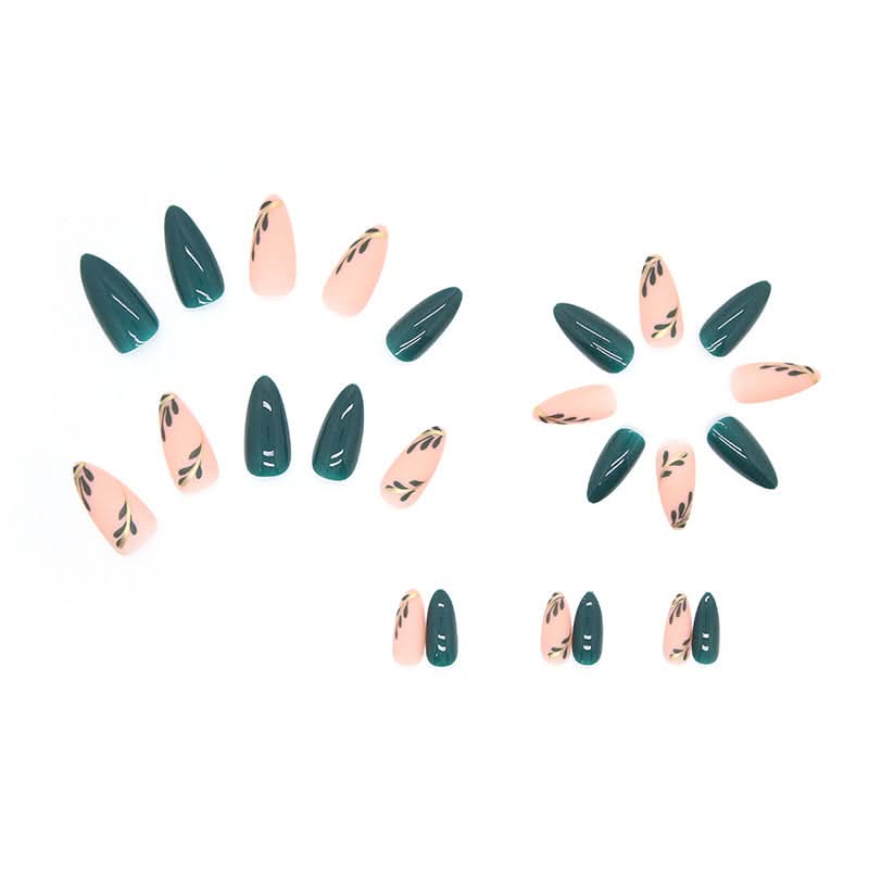 Matte Green Almond Nails with Flower Design