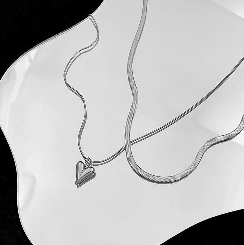 1 pc. Double-Layer Heart Pendant Necklace, Luxury Design