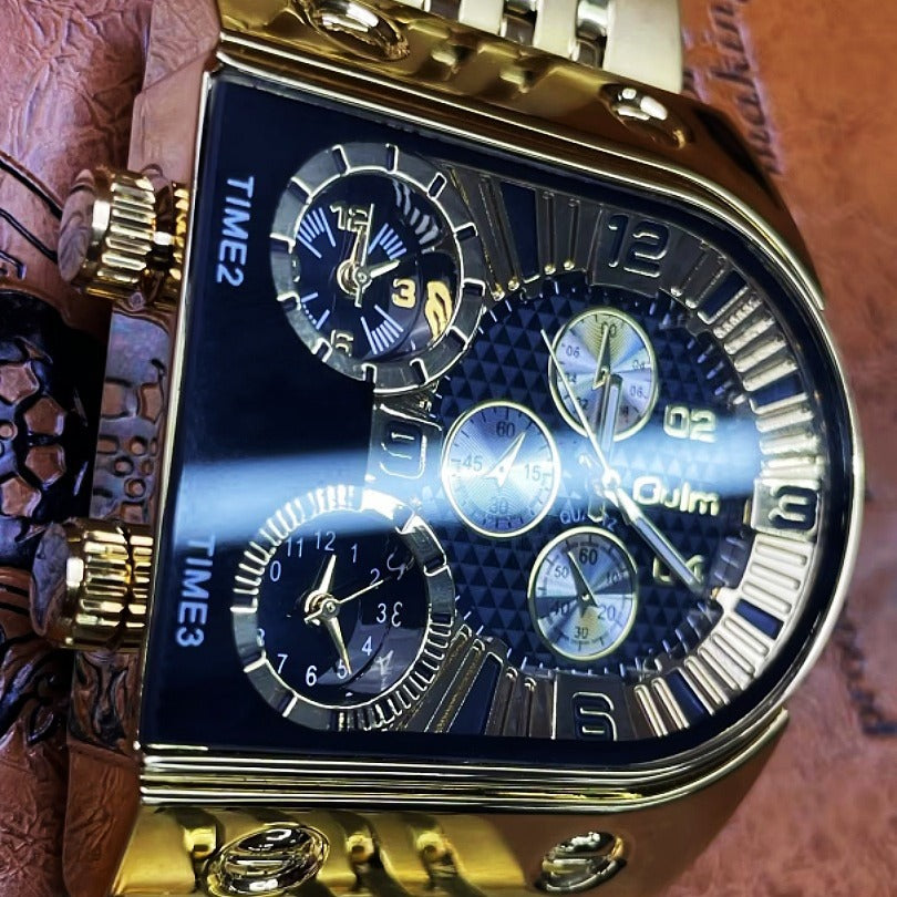 Oulm Ushaped Steel Big Dial Multifunctional watch for men 9315