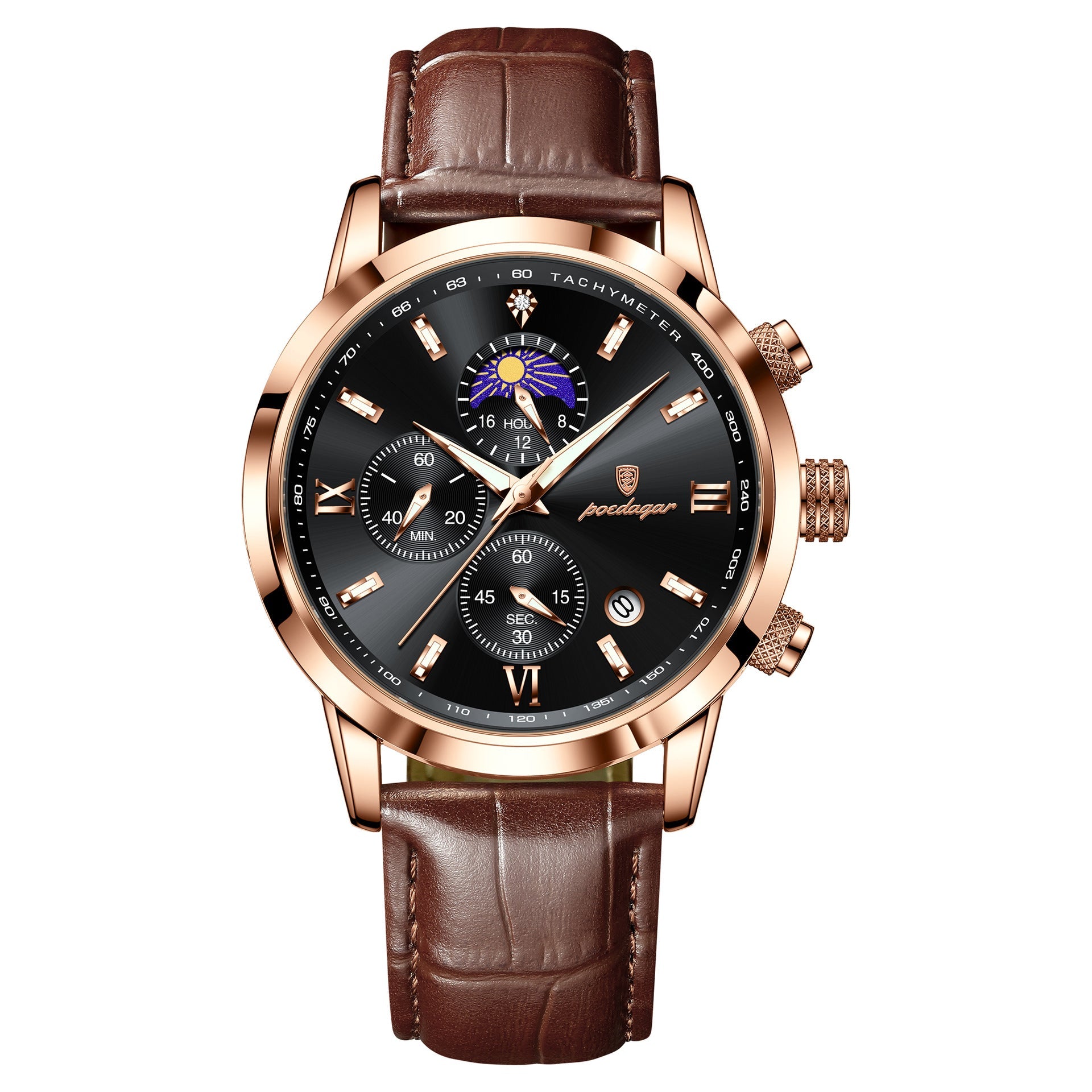 POEDAGAR 882 Quartz Moon phase Watch And Multi-function Chronograph watch for Men