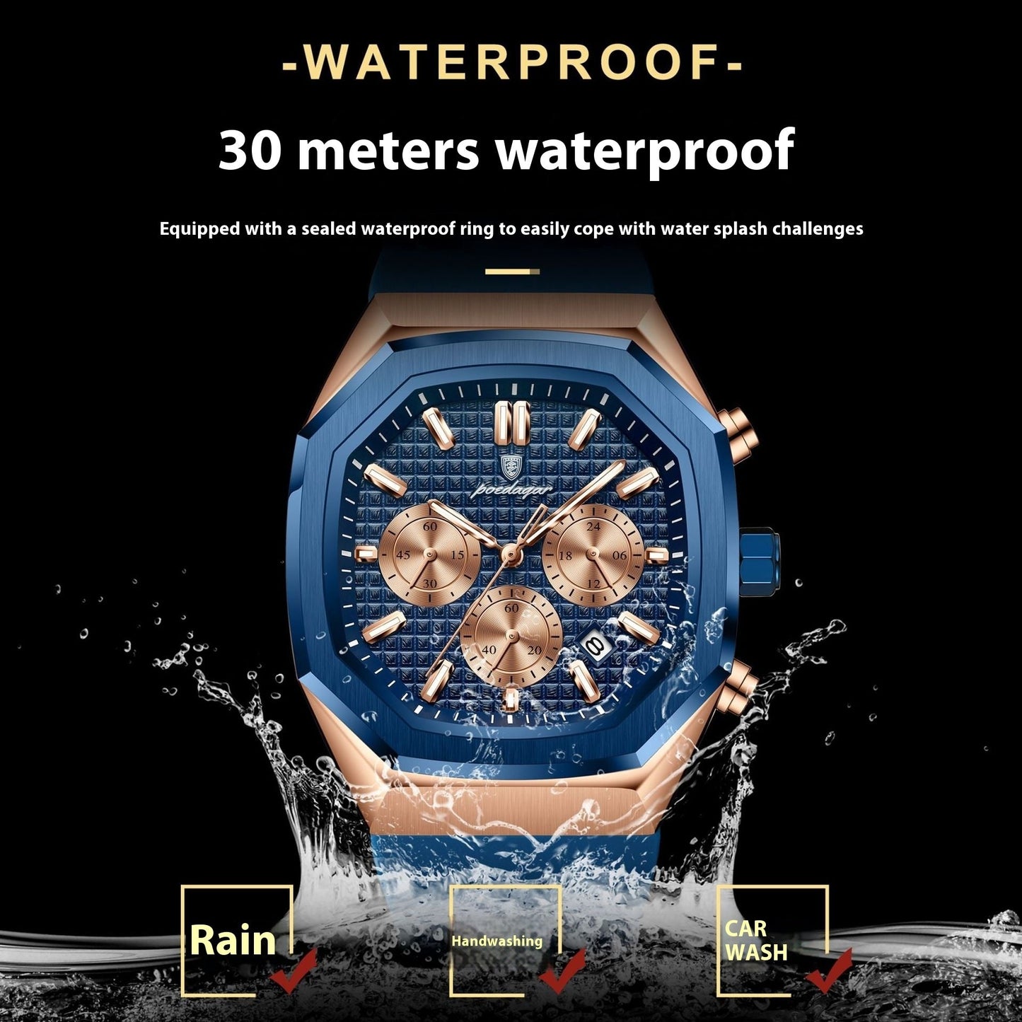 Poedagar 893 Multifunctional Six-pin Calendar Quartz Watch for Men