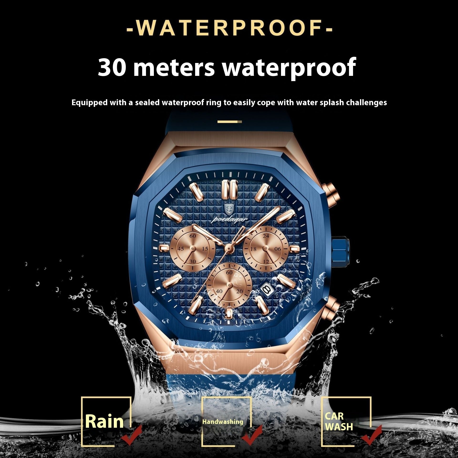 Poedagar 893 Multifunctional Six-pin Calendar Quartz Watch for Men