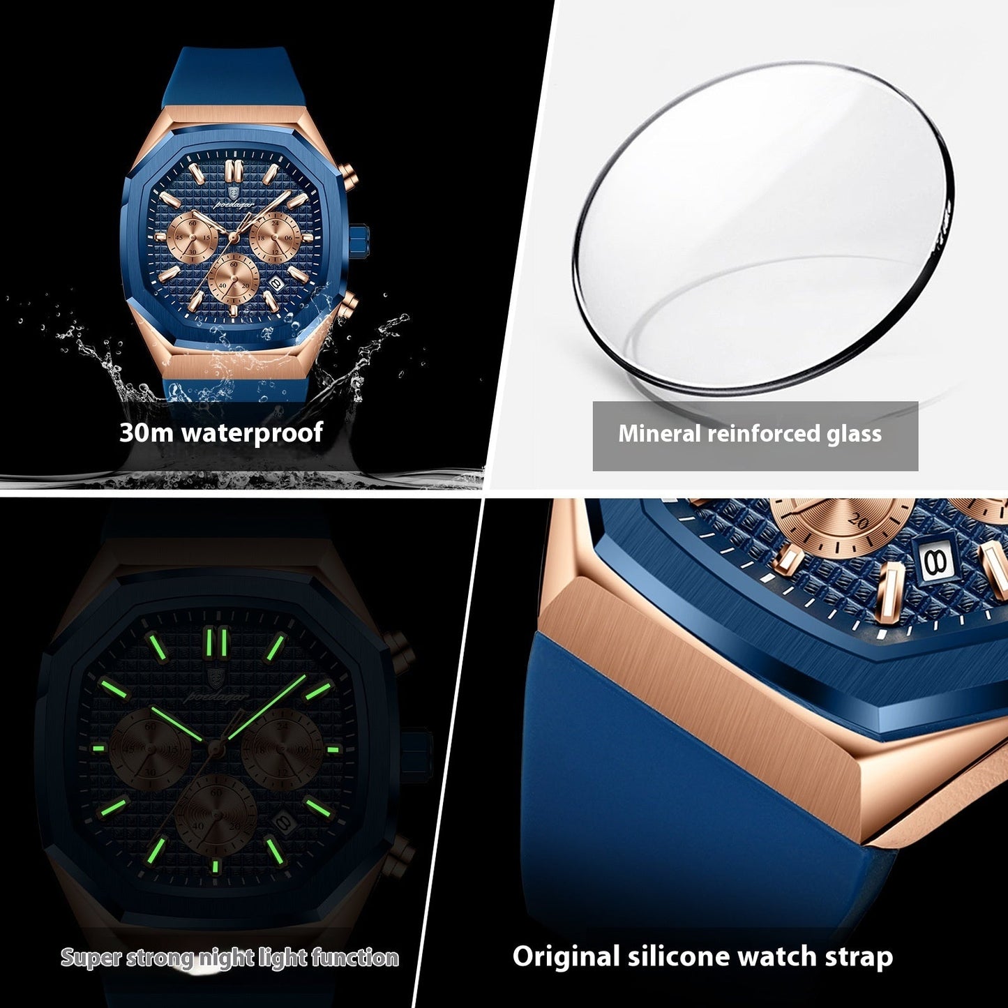 Poedagar 893 Multifunctional Six-pin Calendar Quartz Watch for Men