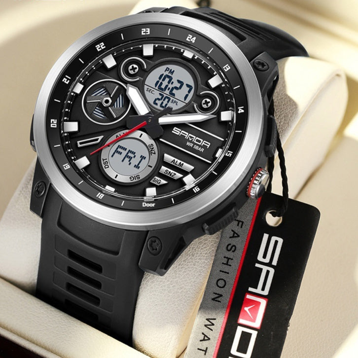 Sanda 3379 Sports Trend Multifunctional Waterproof Alarm Clock Reminder Electronic Watch For Men