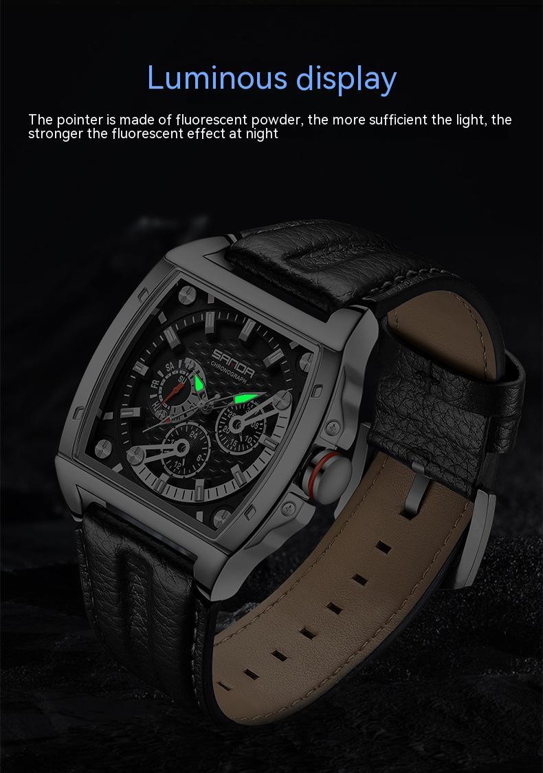 Sanda 5308 Three Eyes And Six Needles Quartz Watch For Men Large Dial