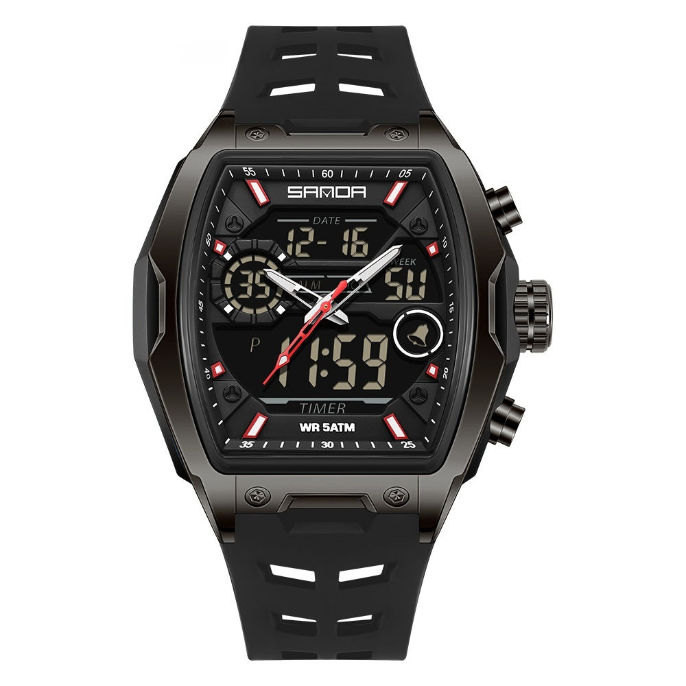 Sanda 6235 Barrel-shaped Waterproof Multifunctional Alarm Sports Watch For Men