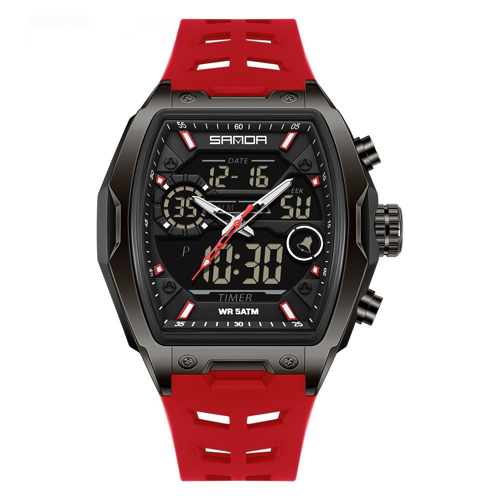 Sanda 6235 Barrel-shaped Waterproof Multifunctional Alarm Sports Watch For Men