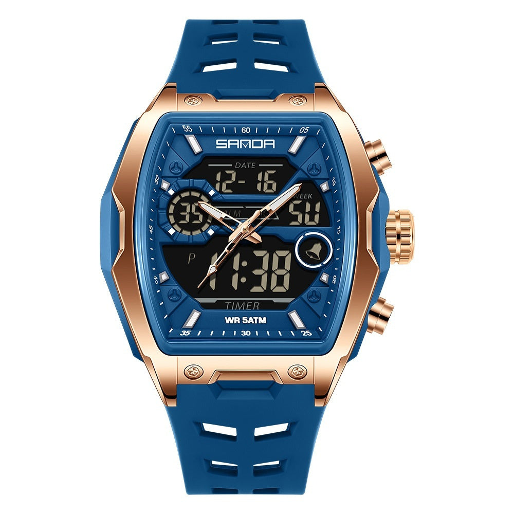 Sanda 6235 Barrel-shaped Waterproof Multifunctional Alarm Sports Watch For Men