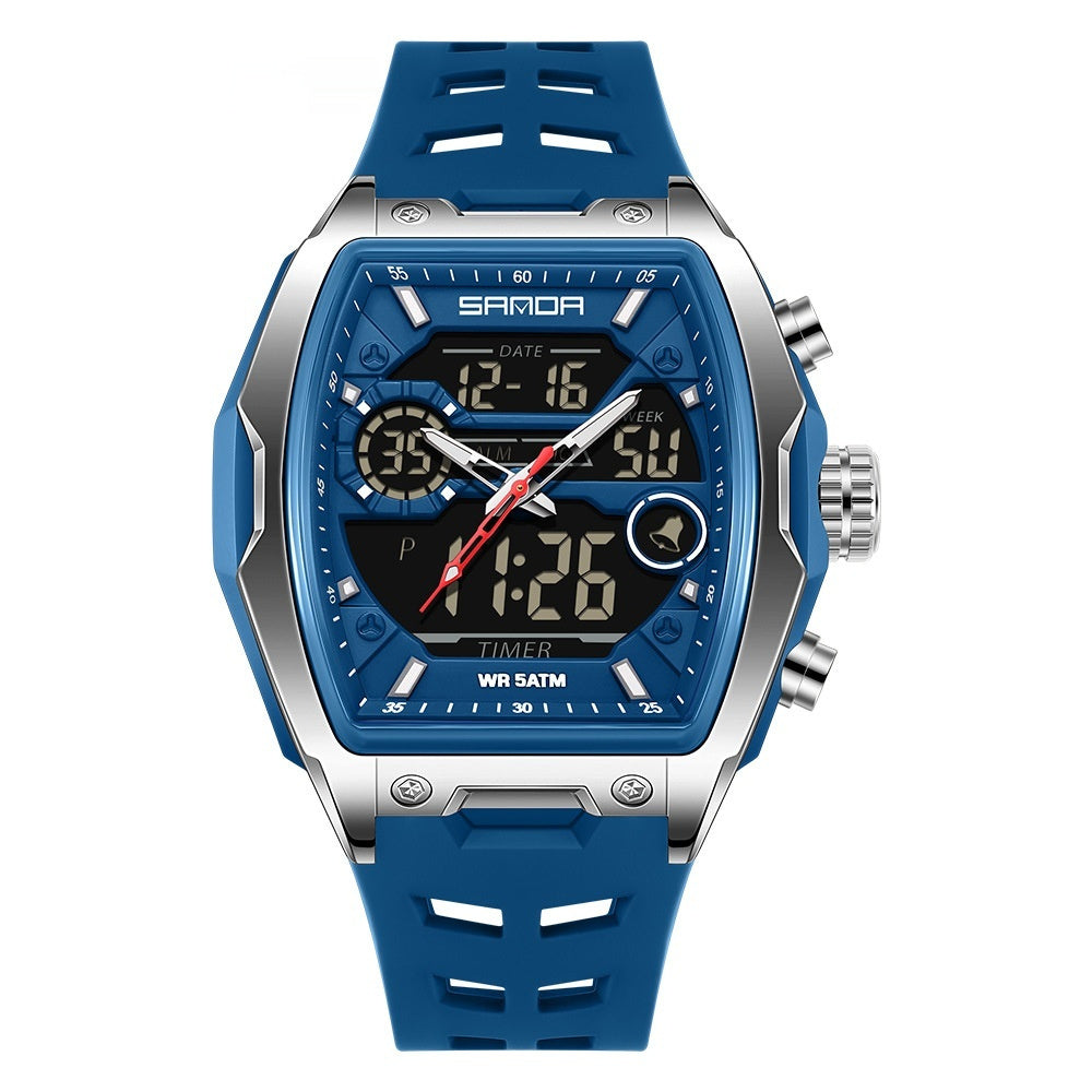 Sanda 6235 Barrel-shaped Waterproof Multifunctional Alarm Sports Watch For Men
