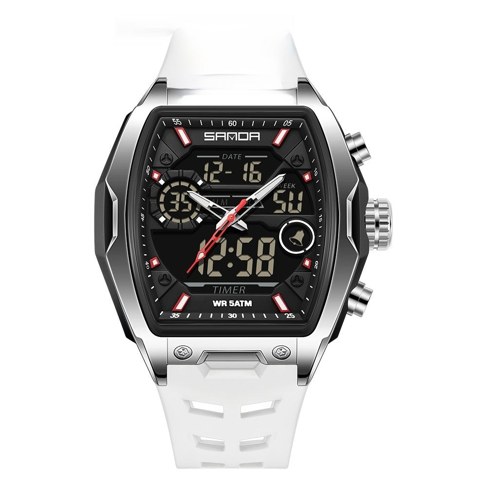 Sanda 6235 Barrel-shaped Waterproof Multifunctional Alarm Sports Watch For Men