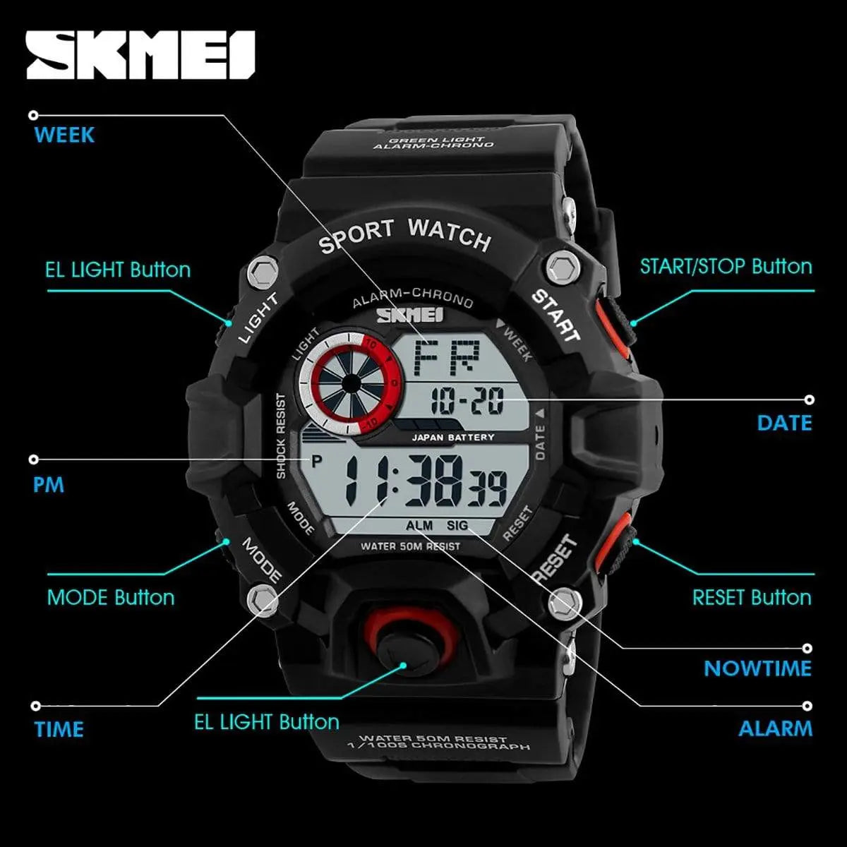 Skmei 1019 Original Digital Round Waterproof Sport watch For Men