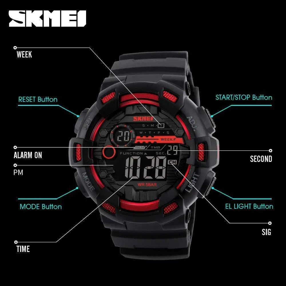 Skmei 1243 Original Digital waterproof Sports wrist watch Chronograph for Boys For Men